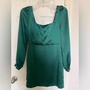 Lulus, Got the love emerald green satin square-neck mini dress.